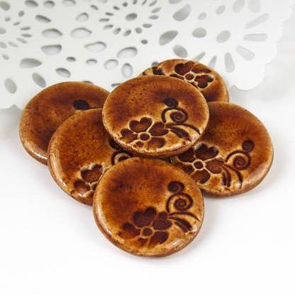 Kaboszon ceramiczny moneta kwiatki miodowa 24mm