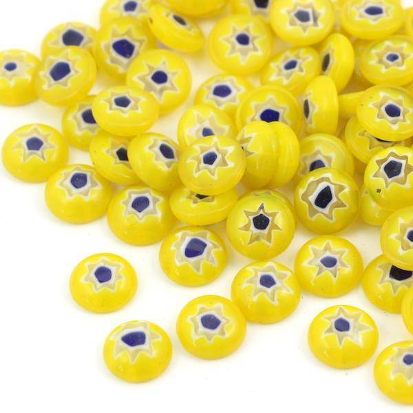 Kaboszon millefiori okrągły żółty 10mm