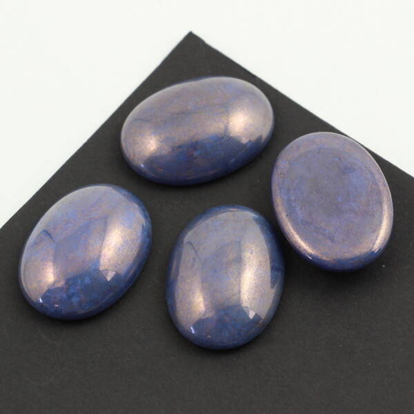 Kaboszon szklany Milky Blue Coral - Luster Chocolate Bronze owal 25x18mm