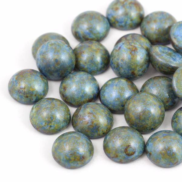 Kaboszon szklany Opaque Blue Green Spotted 14mm