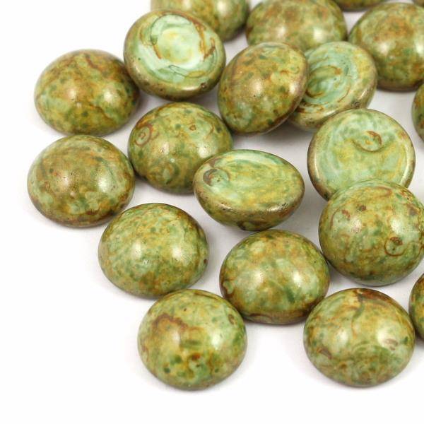 Kaboszon szklany Opaque Olive Spotted 14mm