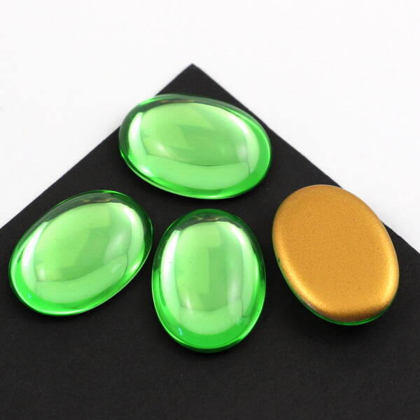 Kaboszon szklany Peridot - Gold Matte Foiled owal 25x18mm