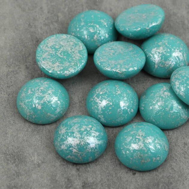 Kaboszon szklany Silver Splash Turquoise Green 16mm