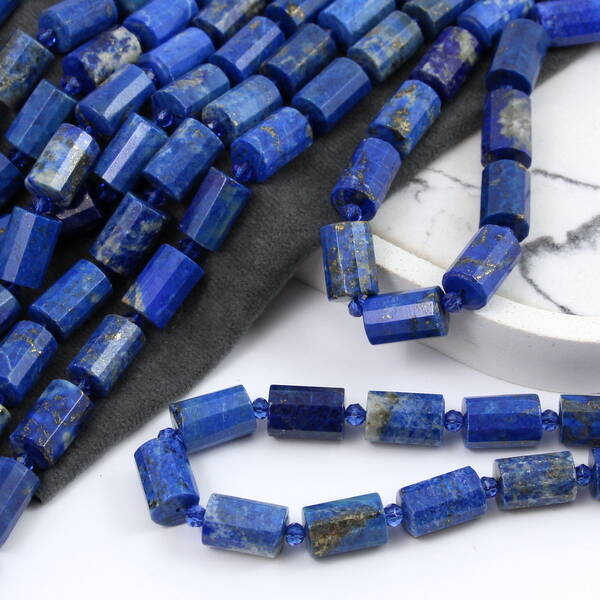 Lapis lazuli z pirytem wałek fasetowany 15x10mm