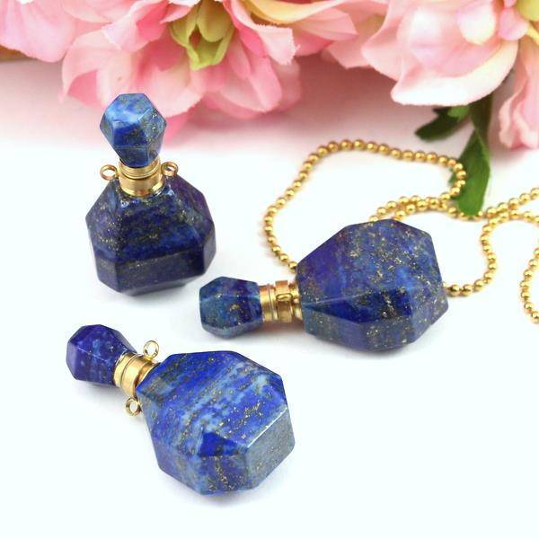 Lapis lazuli zawieszka perfumetka z odkręcanym korkiem 40x20mm