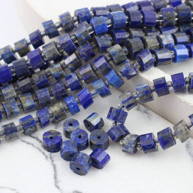 Lapis lazuli ze złotym pirytem wałek fasetowany 6x4mm