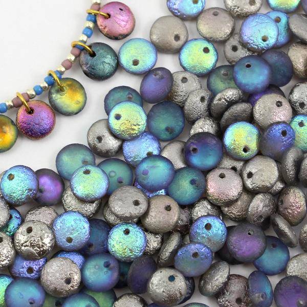 Lentil Beads Crystal Graphite Rainbow Etched 8mm [20szt]
