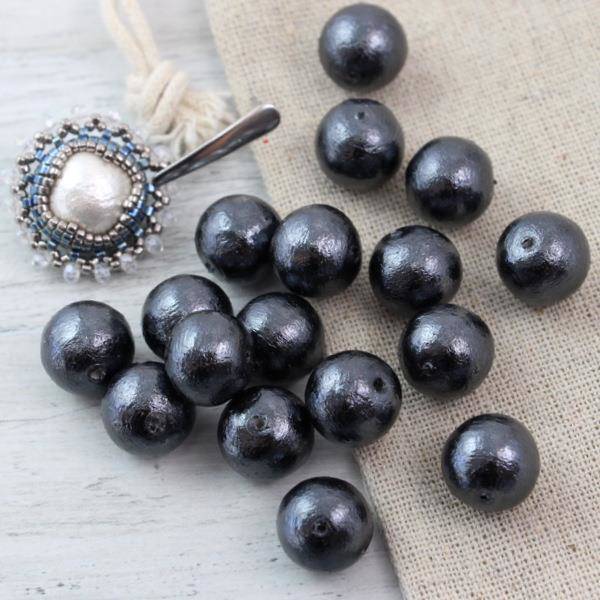 Miyuki Cotton Pearls Black kula 10mm