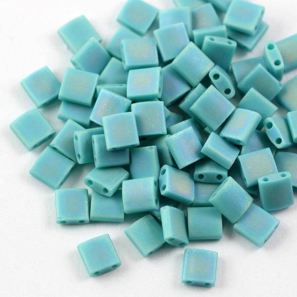 Miyuki Tila Beads 5x5x1,9mm Opaque Turquoise Green Matted AB [30szt]