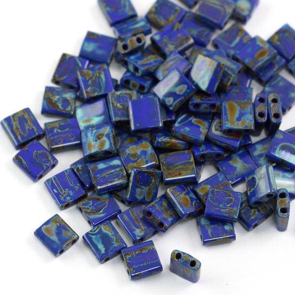 Miyuki Tila Beads 5x5x1,9mm Picasso Opaque Cobalt [30szt]