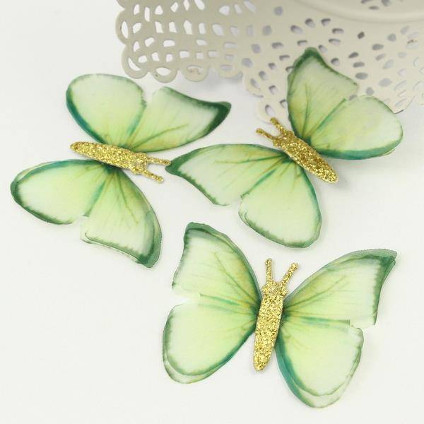 Motylki z organzy z brokatem zielone 50x40mm [2szt]