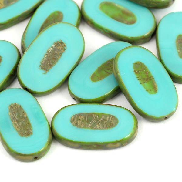 Oval Beads Opaque Turquoise Green Travertine 26x15mm