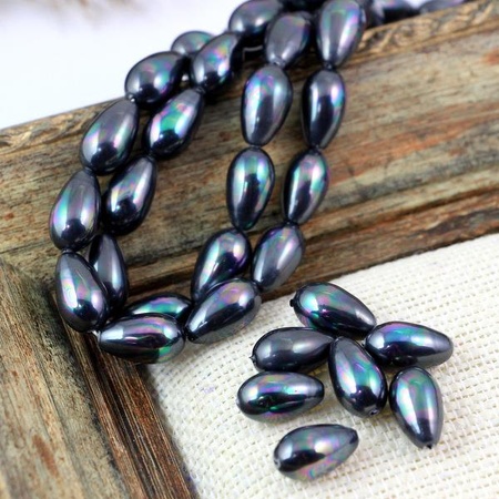 Perła seashell HQ kropla czarna tęczowa 14x8mm