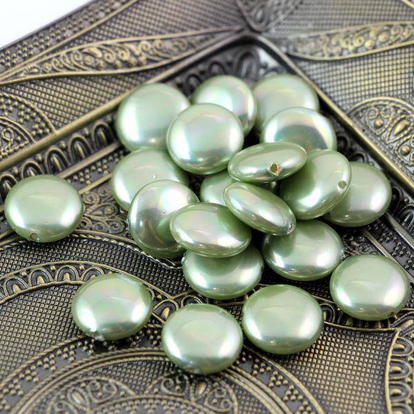 Perła seashell moneta zielona 12mm