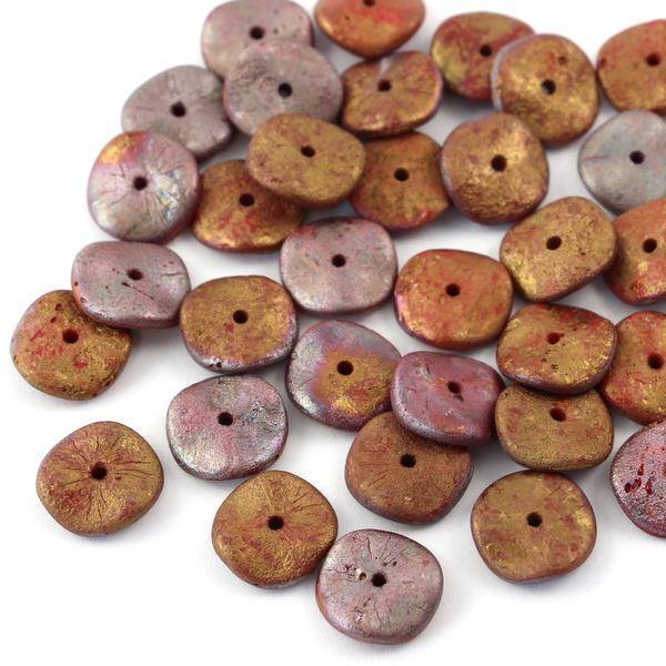 Ripple Beads 12mm Coral Red Iris Luster Etched [10szt]