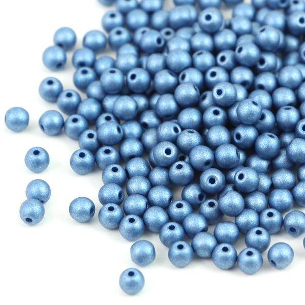 Round Beads Alabaster Metallic Sea Blue 3mm [50szt]