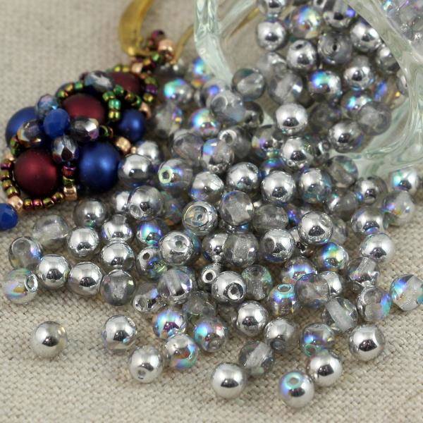 Round Beads Crystal Silver Rainbow 4mm [50szt]