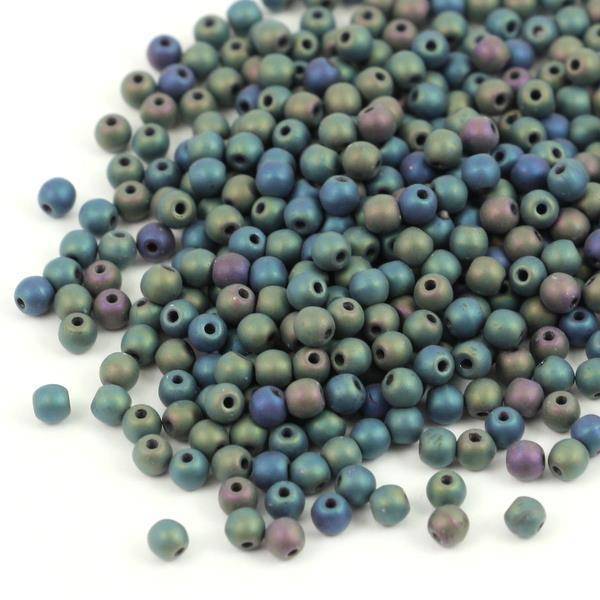 Round Beads Jet Matted Green Iris 3mm [50szt]