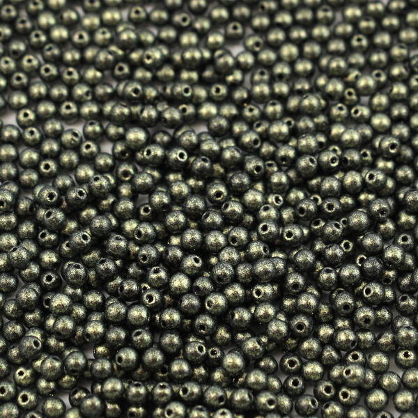 Round Beads Jet Polychrome Dark Olive 3mm [50szt]