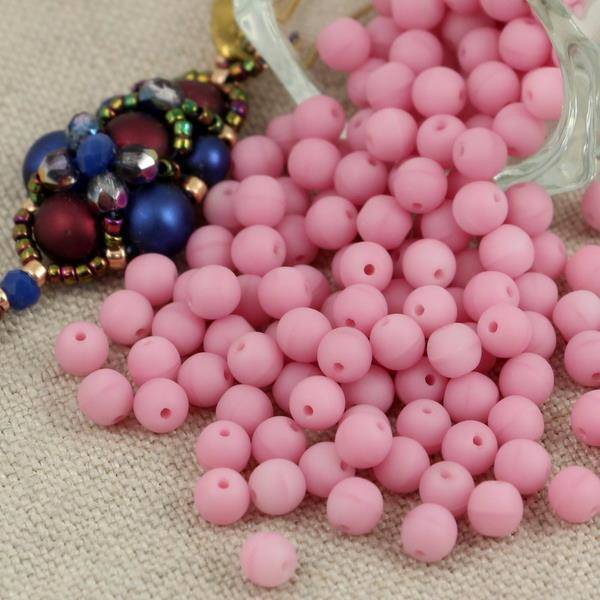 Round Beads Opaque Light Pink Matted 4mm [50szt]