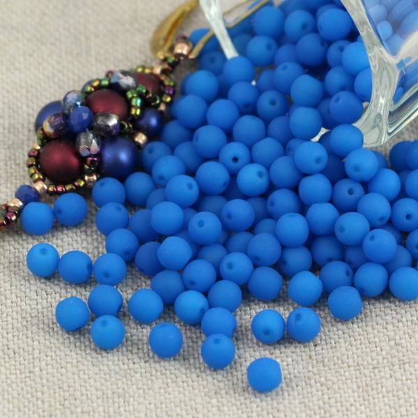 Round Beads Opaque Turquoise Blue Matted 4mm [50szt]