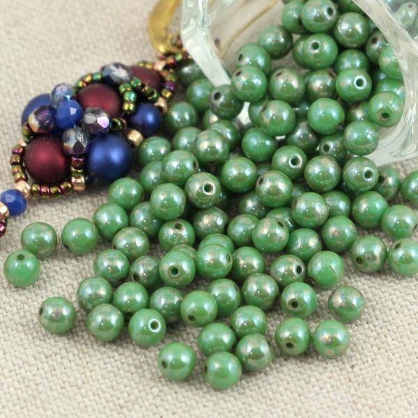 Round Beads Opaque Turquoise Green Picasso 4mm [50szt]
