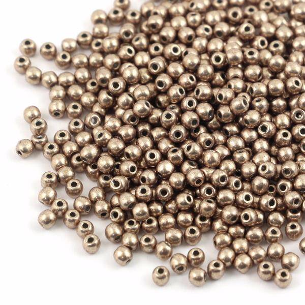 Round Beads Sueded Saturated Metallic Hazelnut 2mm [100szt]