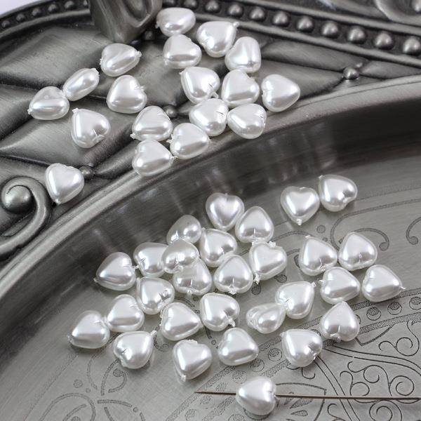 Szklane serce perłowe białe 6mm [20 szt]