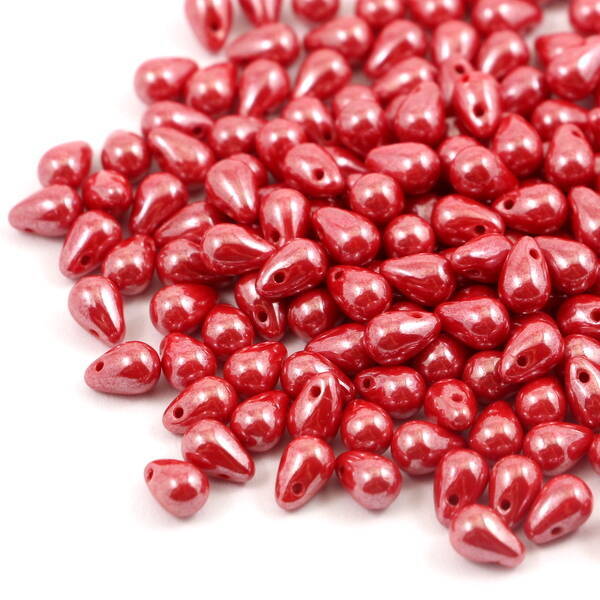 Teardrops Beads Opaque Red Luster 6x4mm [20szt]