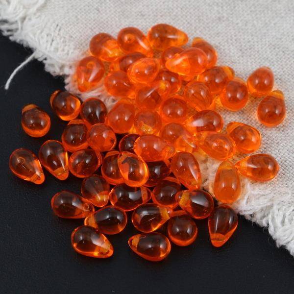 Teardrops Beads Transparent Orange 9x6mm [20szt]