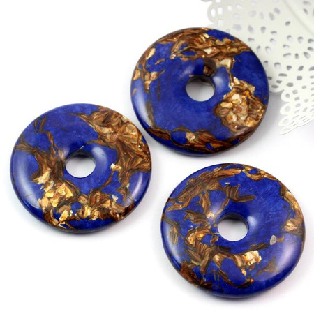 Zawieszka jaspis z żywicą granatowo-złoty donut 50mm