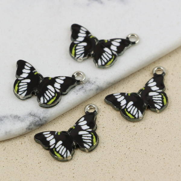 Zawieszka srebrna emaliowana czarny motyl 18x13mm